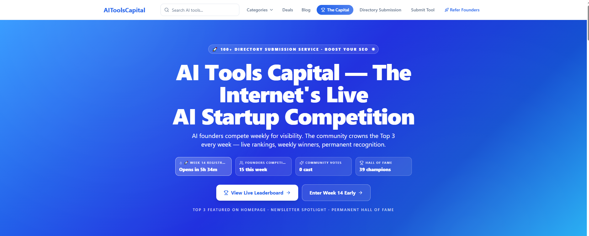 AI Tools Capital weekly AI startup leaderboard